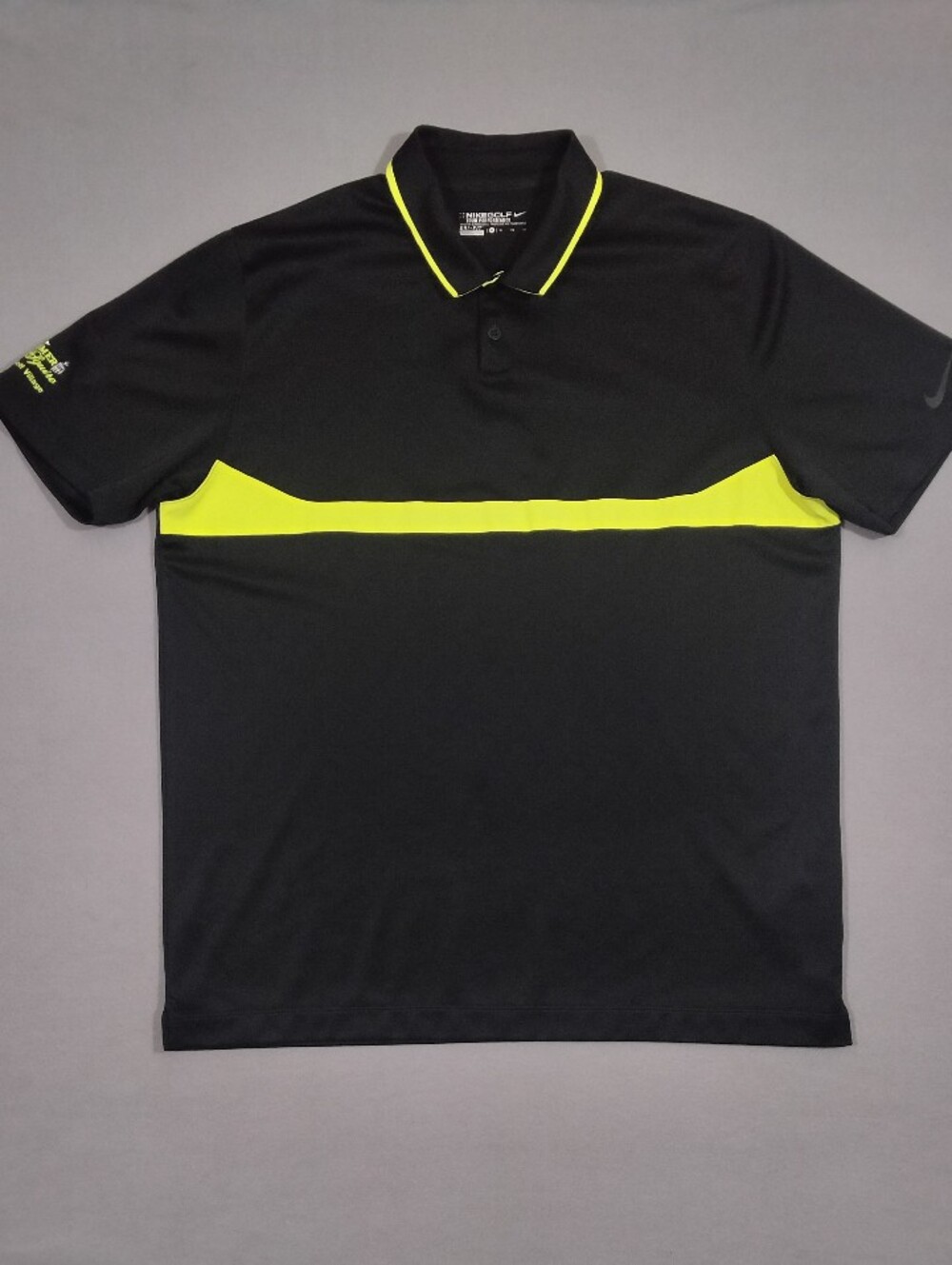 Nike Golf Tour Performance Dri-Fit Polo Shirt Black Yellow Lightweight Quick Dry
